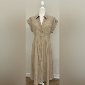 Striped Tan Button-Down Dress